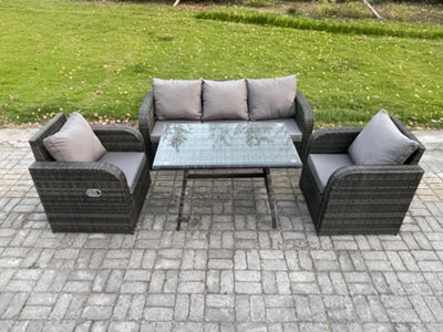 Fimous Rattan Wicker Garden Furniture Patio Conservatory Sofa Set With Rectangular Dining Table Reclining Chair For Balcony - image 1