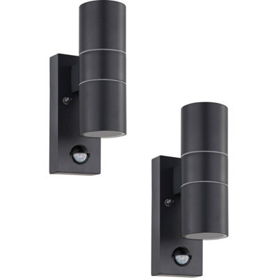 2 Pack Anthracite Steel Outdoor Wall Light With Pir Sensor, 3W Gu10 Bulbs - image 1