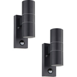 2 Pack Anthracite Steel Outdoor Wall Light With Pir Sensor, 3W Gu10 Bulbs