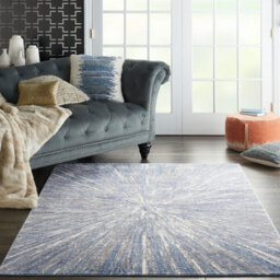 Blue Grey Silky Textures Abstract Optical/ (3D) Modern Rug For Bedroom & Living Room-160Cm X 221Cm - thumbnail 1