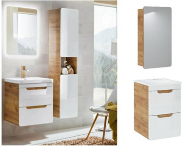 Impact Furniture Bathroom Vanity Mirror Unit 400mm Sink Wall Cabinet Set White Gloss Oak Aruba - image 1