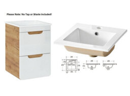 Impact Furniture Bathroom Vanity Mirror Unit 400mm Sink Wall Cabinet Set White Gloss Oak Aruba - thumbnail 3