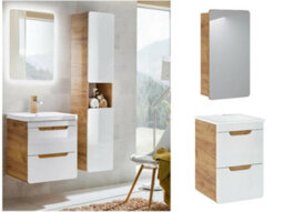 Impact Furniture Bathroom Vanity Mirror Unit 400mm Sink Wall Cabinet Set White Gloss Oak Aruba