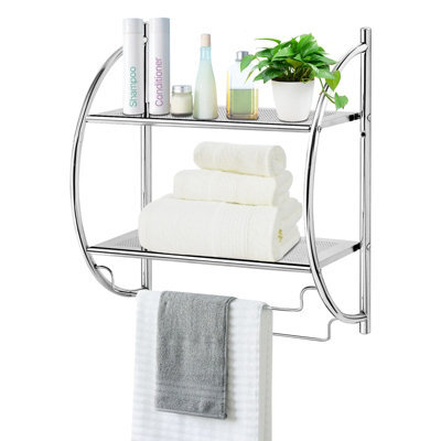 Costway Wall Mounted Towel Rack 2 Tiers Curved Display Organiser Shelving Unit Home - image 1