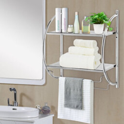 Costway Wall Mounted Towel Rack 2 Tiers Curved Display Organiser Shelving Unit Home - thumbnail 8