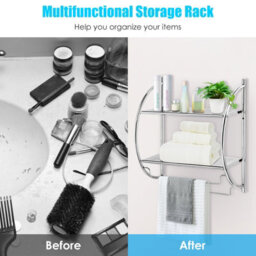 Costway Wall Mounted Towel Rack 2 Tiers Curved Display Organiser Shelving Unit Home - thumbnail 7