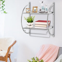 Costway Wall Mounted Towel Rack 2 Tiers Curved Display Organiser Shelving Unit Home - thumbnail 5