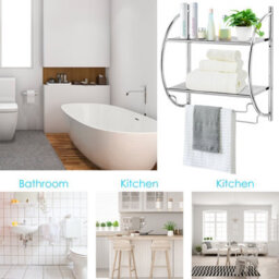 Costway Wall Mounted Towel Rack 2 Tiers Curved Display Organiser Shelving Unit Home - thumbnail 2