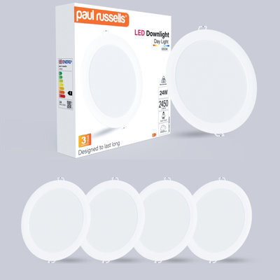 Paul Russells Led Round Panel Ceiling Lights, 24W 2450 Lumens, Spotlights, Ip20, 6500K Day Light, Pack Of 4 - image 1