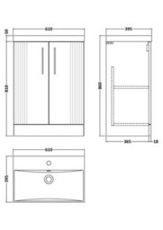 Balterley Belvide Partial Fluted 2 Door Floor Standing Vanity Unit With 1 Tap Hole Thin-Edge Basin- 600mm - Satin Green - thumbnail 8