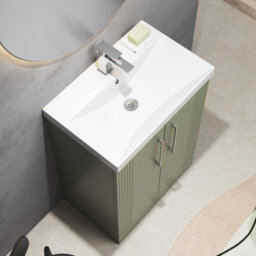 Balterley Belvide Partial Fluted 2 Door Floor Standing Vanity Unit With 1 Tap Hole Thin-Edge Basin- 600mm - Satin Green - thumbnail 5