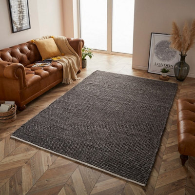 Handmade Modern Plain Wool Easy To Clean Textured Charcoal Rug For Living Room & Bedroom-80Cm X 150Cm - image 1