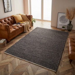 Handmade Modern Plain Wool Easy To Clean Textured Charcoal Rug For Living Room & Bedroom-80Cm X 150Cm - thumbnail 1