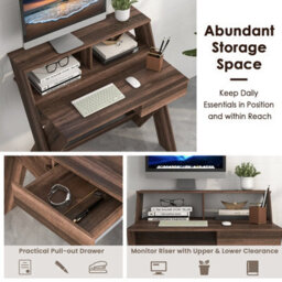 Costway Wooden Computer Desk Home Office Writing Desk With Monitor Stand Riser X-Shaped Walnut - thumbnail 7