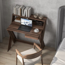 Costway Wooden Computer Desk Home Office Writing Desk With Monitor Stand Riser X-Shaped Walnut - thumbnail 4