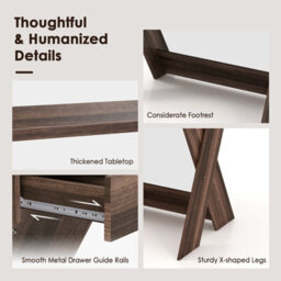 Costway Wooden Computer Desk Home Office Writing Desk With Monitor Stand Riser X-Shaped Walnut - thumbnail 9