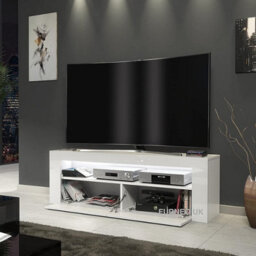 Furneo White Tv Stand 125Cm Cabinet Unit High Gloss & Matt Clifton 03 White Led Lights - thumbnail 2