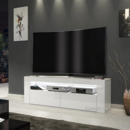 Furneo White Tv Stand 125Cm Cabinet Unit High Gloss & Matt Clifton 03 White Led Lights - thumbnail 1