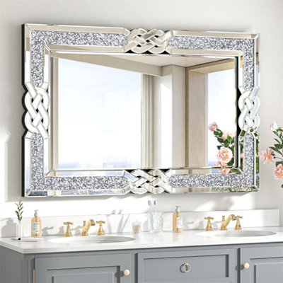 Artloge 100X70Cm Luxury Crystal Decorative Wall Mirror Large Crush Diamond Silver Accent Mirror - image 1
