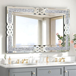 Artloge 100X70Cm Luxury Crystal Decorative Wall Mirror Large Crush Diamond Silver Accent Mirror - thumbnail 1