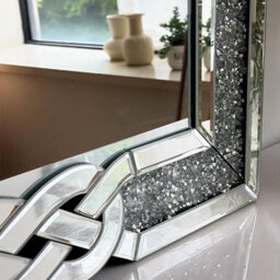 Artloge 100X70Cm Luxury Crystal Decorative Wall Mirror Large Crush Diamond Silver Accent Mirror - thumbnail 6
