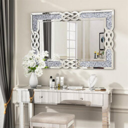 Artloge 100X70Cm Luxury Crystal Decorative Wall Mirror Large Crush Diamond Silver Accent Mirror - thumbnail 5