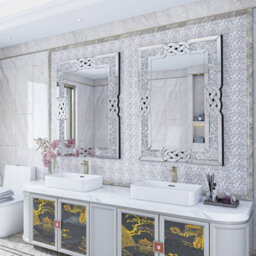 Artloge 100X70Cm Luxury Crystal Decorative Wall Mirror Large Crush Diamond Silver Accent Mirror - thumbnail 4