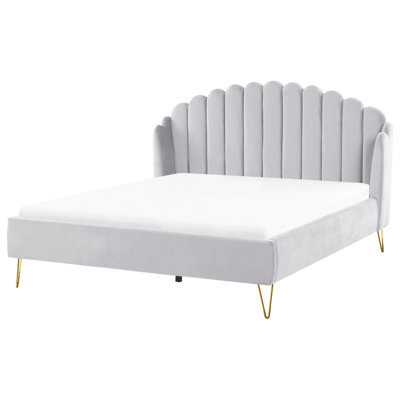 Beliani Bed Velvet Ambillou 180 X 200 Cm (Eu Super King) Light Grey - image 1