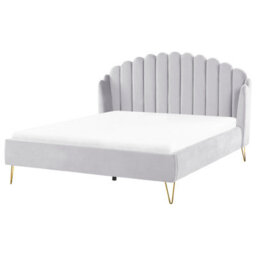 Beliani Bed Velvet Ambillou 180 X 200 Cm (Eu Super King) Light Grey - thumbnail 1