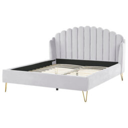 Beliani Bed Velvet Ambillou 180 X 200 Cm (Eu Super King) Light Grey - thumbnail 5