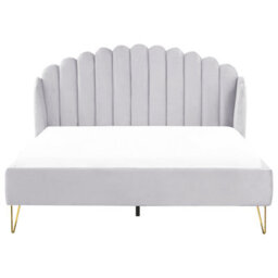 Beliani Bed Velvet Ambillou 180 X 200 Cm (Eu Super King) Light Grey - thumbnail 4