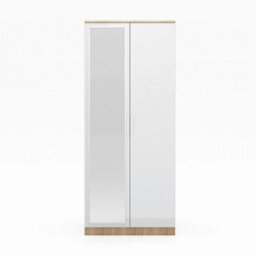 White 2 Door Wardrobe With Mirror High Gloss Bedroom Furniture Storage - thumbnail 5