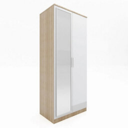 White 2 Door Wardrobe With Mirror High Gloss Bedroom Furniture Storage - thumbnail 1