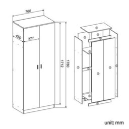White 2 Door Wardrobe With Mirror High Gloss Bedroom Furniture Storage - thumbnail 2