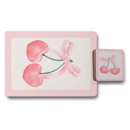 Benjamin Tate Design Cherry Ribbon Pink Placemat Coaster Set With Wood Bottom Exclusive Art Collection 12 Pieces - thumbnail 1