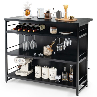 Costway Industrial Wine Bar Cabinet 4-Tier Kitchen Storage Sideboard Kitchen Island W/ Glass Holders - image 1
