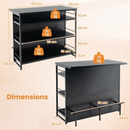 Costway Industrial Wine Bar Cabinet 4-Tier Kitchen Storage Sideboard Kitchen Island W/ Glass Holders - thumbnail 2