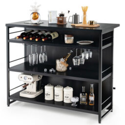 Costway Industrial Wine Bar Cabinet 4-Tier Kitchen Storage Sideboard Kitchen Island W/ Glass Holders - thumbnail 1