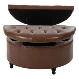 Brown 80Cm Round Pu Leather Footstool Ottoman Coffee Table Stool - thumbnail 5