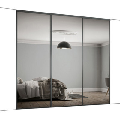 Spacepro Classic Panelled Mirrored Gloss Graphite 3 Door Sliding Wardrobe Door Kit (H)2220mm (W)2216mm - image 1