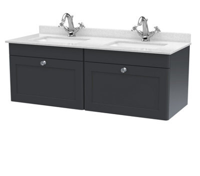 Balterley Swynnerton Traditional 2 Drawer Wall Hung Vanity Unit With Double Marble Basin, Dark Grey, 1200mm - image 1