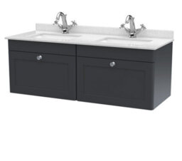 Balterley Swynnerton Traditional 2 Drawer Wall Hung Vanity Unit With Double Marble Basin, Dark Grey, 1200mm - thumbnail 1