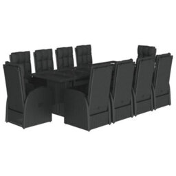 Berkfield 11 Piece Garden Dining Set With Cushions Black Poly Rattan - thumbnail 2