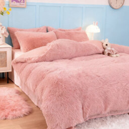 Living And Home Pink Single Side Faux Mink Fleece Bedding Duvet Cover With 2 Pillowcases Bed Linen Set Soft Warm And Cozy Double Size - thumbnail 3