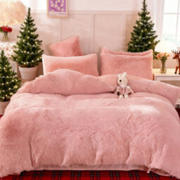 Living And Home Pink Single Side Faux Mink Fleece Bedding Duvet Cover With 2 Pillowcases Bed Linen Set Soft Warm And Cozy Double Size - thumbnail 2