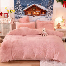 Living And Home Pink Single Side Faux Mink Fleece Bedding Duvet Cover With 2 Pillowcases Bed Linen Set Soft Warm And Cozy Double Size - thumbnail 4