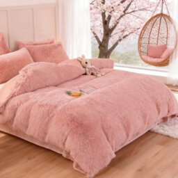 Living And Home Pink Single Side Faux Mink Fleece Bedding Duvet Cover With 2 Pillowcases Bed Linen Set Soft Warm And Cozy Double Size