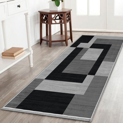 Aspire Homeware Luxury Large Rug, Non-Slip Plush Living Room Hallways Area Carpet, Cosy Floor Rug Milo Black Grey (L)150 X (W)80Cm