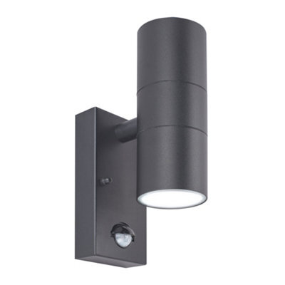 Luceco Azurar Up/down Ip44 Gu10 Wall Light With Pir Sensor Slate Grey - image 1