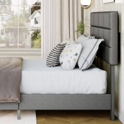 King Size Bed Frame 5Ft Upholstered Platform, Grey/150X200Cm - thumbnail 5